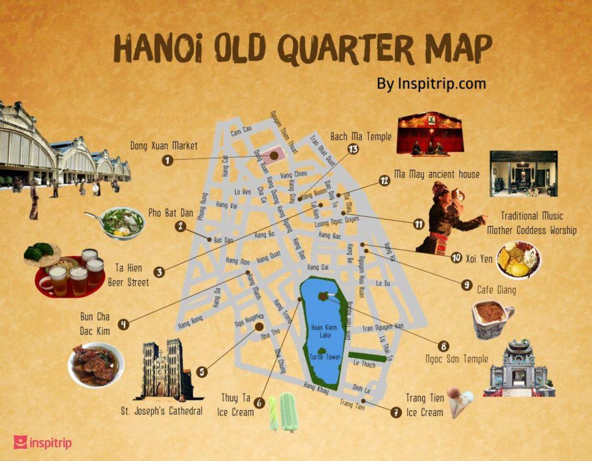 karta över gatorna i hanois gamla kvarter